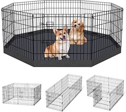 PEEKABOO Dog Playpen 24 H, 8 Panel 24 W Pen with Octagonal Bottom Pad