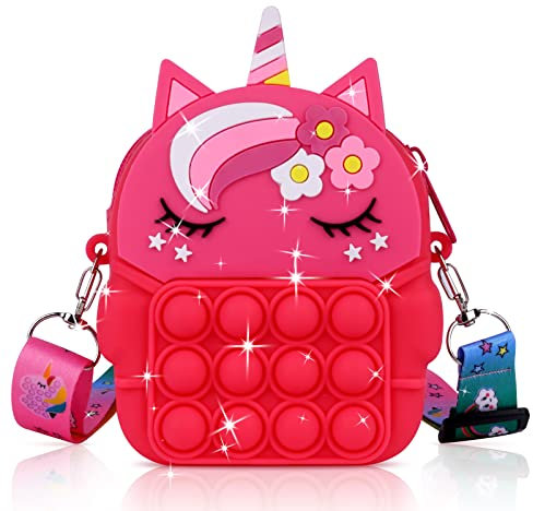 Ainiv Pop Push It Tasche Handtasche, Pop Tasche, 2 in 1 Fidget Toys Taschen Umhängetasche mit Längenverstellbarem Tragegurt, Einhorn Fidget, Anti Stress Spielzeug Schultertasche für Kinder