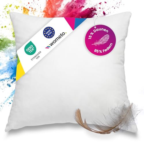 wometo Premium-line Oeko-TEX Feder- & Daunenkissen Sofakissen - 85% Federn 15% Daunen 50x50 mit 600 g Füllung Bezug Baumwolle weiß