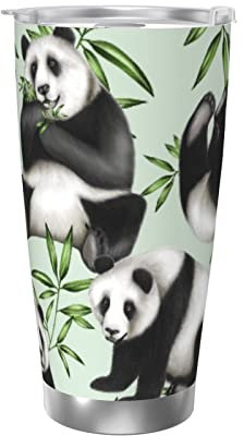 Panda Isolierbecher aus Bambus, Edelstahl, Kaffeetasse, Reisebecher für Auto, Zuhause, Büro, Outdoor, 590 ml