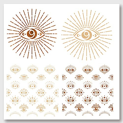 nbeads 2 Stück Evil Eye Malerei Schablonen Vorlagen, 30×30cm PET Wiederverwendbare DIY Kunst und Bastelschablonen zum Malen auf Holz Stoff Papier Wände Leinwand Bodenfliese