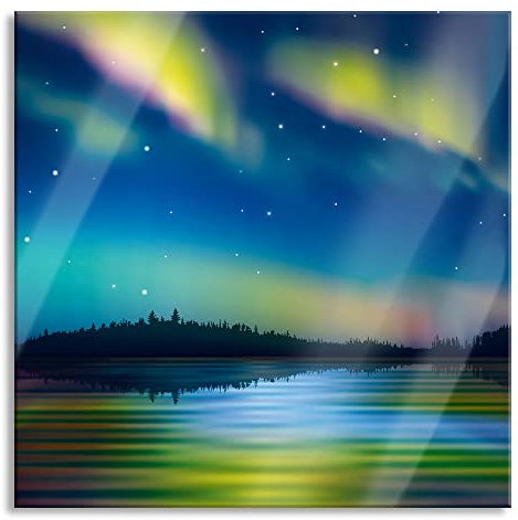 Pixxprint Glasbild, Wandbild auf Echtglas, Polarlichter in Alaska, 40x40 cm, inkl. Aufhängung und Abstandshalter