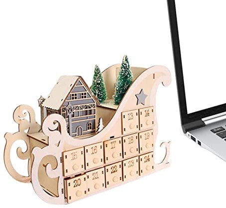 Calendario dell'Avvento in legno | divertente calendario dell'Avvento in legno – 24 giorni a forma di nave ricaricabile in legno calendario per il conto alla rovescia di Natale Halatua