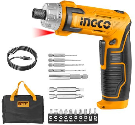 INGCO 8.0V Electric Cordless Screwdriver, Rechargeable Power Drill Driver Set, 6N.m Max Torque, 220RPM, Packed by Canvas Bag CSDLI0802