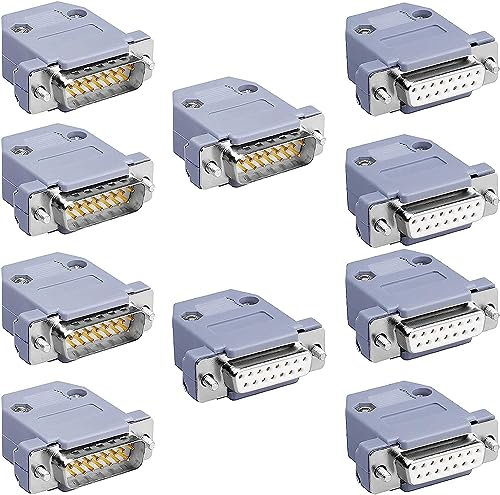 PENGLIN 10 Stück DB15 Männlich Weiblich RS232 D-SUB serielle Lötkelch-Steckverbinder Kit, vergoldete Verbindungen RS232 15 Pins Lötadapter mit Kunststoffhauben, Zugentlastungstülle und Schrauben