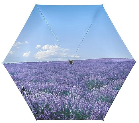 ZRWLUCKY Lavenders under Blue Sky Parapluie de voyage pliable automatique coupe-vent solide et compact pour UV et pluie pour femmes, hommes, adolescents