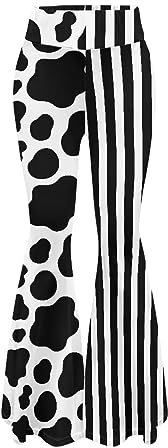 Modysero Regular Comfy and Soft Folder Over Women Flared Yoga Pants High Waist Yoga Pants for Ladies Office Work Hang Out, Kuh-Druck Streifen Joint, M