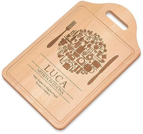 Maverton Tagliere rettangolare di legno incisione personalizzata - Battilardo con manico - Set per cucina - tagliere classico per aperitivi per uomo - 38 x 23 cm - Artista