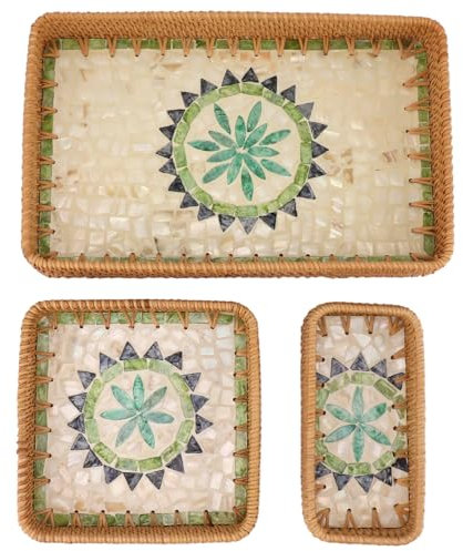 3 bandejas de ratán para servir bebidas, bandeja de cesta, bandeja de servir de ratán, bandeja de ratán, bandeja de servir tejida, cesta rectangular, bandejas de baño para mostrador, posavasos de