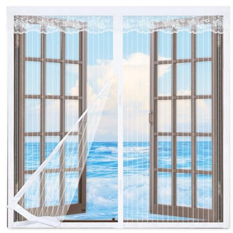 Moustiquaire Fenêtre Magnétique 125x140cm,Moustiquaire Aimantée Magnétique pour Porte Fenêtre,Moustiquaire Fenêtre Sans Perçage,Auto-AdhéSif Maille Rideau Aimantée pour Fenêtres de Maison,Blanc