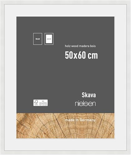 nielsen Holz Bilderrahmen Skava, 50 x 60 cm, Weiß | Holz Posterrahmen mit Passepartout im Hoch- & Querformat zum Aufhängen Weiß matt Echtglas