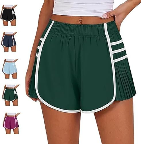 GeRRiT Plissee-Sportshorts mit hoher Taille, Sport-Yoga-Kletter-Plissee-Shorts im Freien, Damenmode-Tennisshorts in Kontrastfarbe, schnell trocknende und Bequeme Damen-Sportshorts