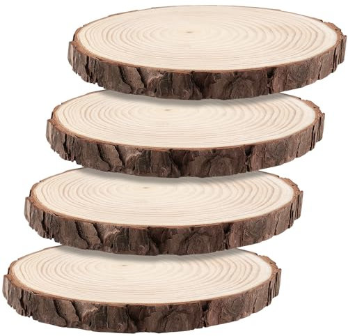 HEIYUET 4 Stück 18-20cm Unvollendete Holzkreise, Natur Holzscheiben zum Basteln, Rund Baumscheiben mit Rinde für Weihnachten Ornamente Hochzeit DIY Handwerk