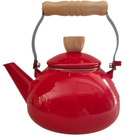 HOLIDYOYO Pfeifender Teekessel Mit Herd 1 5 L Schnell Kochendes Emaille-Wasserkocher Kaffeekanne Mit Flachem Boden Emaille-Wasserkocher Für Gas Induktion