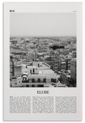 LZTEN Elche-Druck, Elche-Wandkunst, Elche-Poster, Elche-Foto, Elche-Wanddekoration, Elche-Karte, Spanien, Leinwand-Kunst-Poster, ungerahmt, 61 x 91,4 cm
