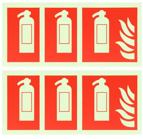 Hwtcjx 6 Pezzi Cartello Estintore, Cartelli Adesivi Estintore Misura 15x15 cm, in PVC morbido, con laminazione protettiva: antigraffio e anti UV, Pittogramma Estintore Segnaletica di Sicurezza