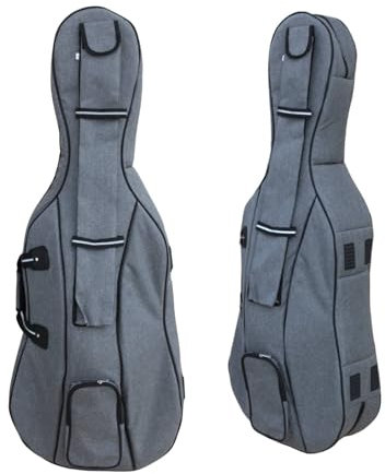 WUQIMUSC Custodia per violoncello, dimensioni 4/4, esterno in nylon, imbottitura in schiuma spessa 20 mm, spallacci regolabili, tasche multiple, spazio frontale per accessori, tasca posteriore per