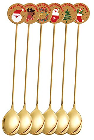 ABOOFAN 18 Piezas Cuchara De Navideña Cuchara De Pastel De Fiesta Hermosa Cuchara De Comida Cuchara De Portátil Cucharas Para Servir Comida Decoración Dorada Acero Inoxidable