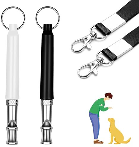 Elfinfi 2 Stück Hundepfeife, Hundepfeife Rütter Rückruf, Hundepfeife Hochfrequenz Lautlos mit 2 Lanyard, Hundepfeife Rückruf, Laut und Weitreichend, Pfeifton für Hundeerziehung (Schwarz, Weiß)