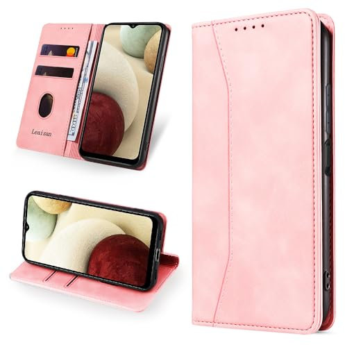 Leaisan Handyhülle für Samsung Galaxy A12 Hülle Premium Leder Flip Klappbare Stoßfeste Magnetische [Standfunktion] [Kartenfächern] Schutzhülle für Samsung Galaxy A12 Tasche - Rose Gold
