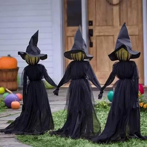 Halloween Decorations Outdoor,Large Light Up Holding Hands Screaming Witches,Light Up Halloween Witch with Stakes,Sound-Activated Sensor Scary Witch Decor for Home Outdoor Garden Yard Lawn Decor