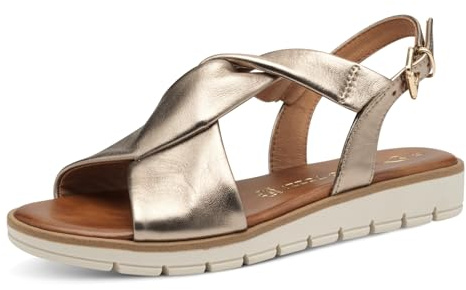 MARCO TOZZI Damen Sandalen flach aus Leder Elegant, Metallisch (Rose metallic), 37 EU