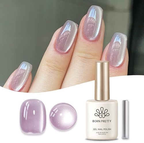 BORN PRETTY Magnetic Gel Nail Polish 15ml Moonlight White Effect Cat's Eye Gel Polish Jelly Purple Gel Soak Off U V Gel for Home DIY Manicure Nail Salon, Best Gift for Women