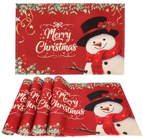 AFXXE Tovagliette Natalizie, Sottopiatti Natalizi Americane, Tovaglietta Natalizia Colazione, Sottopiatto Natale Lavabili Lino Tessuto Set, Tovagliette Tavola Natalizio Rosse Americana(Classico)