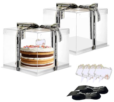 Vebetter 2 Pezzi Scatola per Torta Trasparente, 26 x 26cm Scatole Regalo Plastica con Coperchio Scatola per Torta a Doppio Strato Scatole per Esposizione per Imballaggio da Forno per Dessert (8 inch)