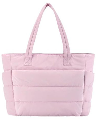 Skyearman Sac a Main Femme Grand Tote Bag Sac Cabas Femme Léger Matelassé Sac Bandoulière Fourre Tout Messenger 15.6 Pouces Sac Hobo pour Travail Shopping Party Voyage (Rose)