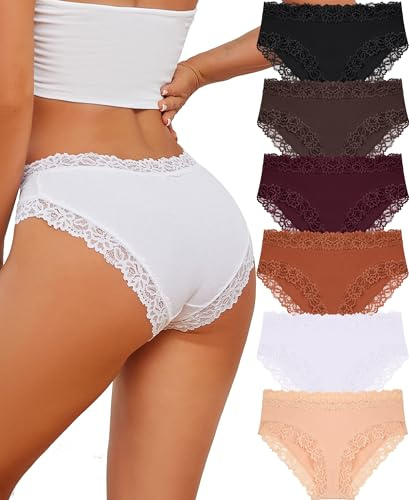 Knowyou Cotton Underwear for Women Cheeky Bikini Womens Underwear Pack Sexy Lace Wasit Hipster Brief Panties for Ladies-XL