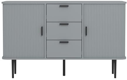 Galano Stanney Sideboard – 2 Sliding Doors with 3 Drawers – Modern Storage Cabinet with Adjustable Shelves – Space-Saving Organizer for Living Room or Hallway – Cool Grey
