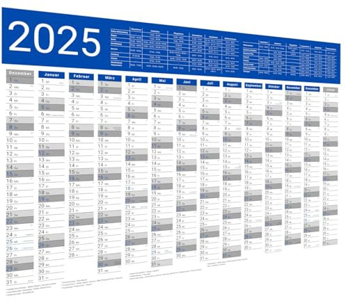 Kalender 2025 Wandkalender groß | Familienkalender | Jahreskalender 97x67 cm | Inkl. Feiertage nach Bundesländern | Wochenplaner | Blau