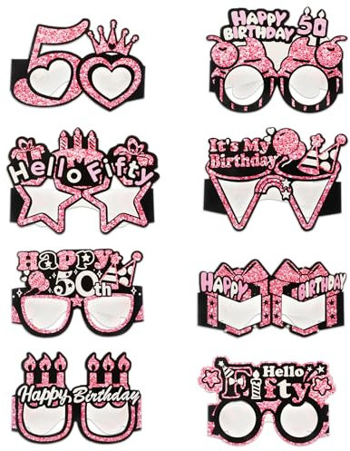 8 Pack 50th Birthday Paper Sunglasses Decorations Party Glasses Photo Booth Props 50th Birthday Decorations for Women Rose Gold Happy 50th Birthday Decorations 50th Birthday Party Favors