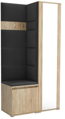 Brent - Garderobenschrank Flur Sonoma Eiche mit sitzbank 95 cm Breit Luton 6 - Multifunktionale Flurgarderobe Set mit Stauraum und Wandpaneel, Garderobe mit Sitzfläche und Kleiderhaken