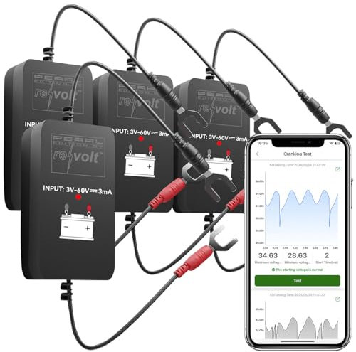 Lescars Batteriemonitor: 4er-Set Kfz-Batterie-Wächter mit BT, App, für Batt. mit 6-48 Volt - (Batteriewächter 12V Bluetooth, Batterietester Batterieprüfer, Überwachungssysteme)