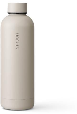 Vinsun Gourde Isotherme 500ml beige – Anti-Fuite, Convient aux Boissons Gazeuses, sans BPA, Double Paroi – Bouteille Isotherme pour Sport, Voyage, École