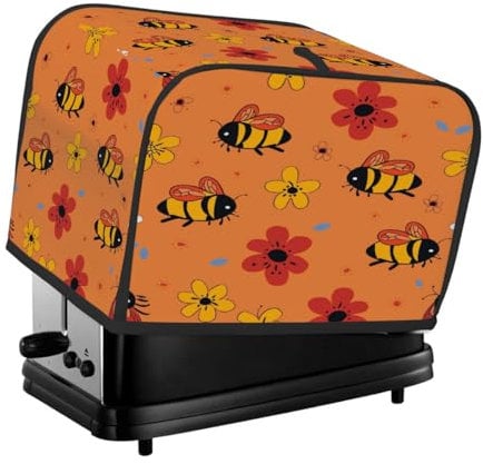 Mexpekil 4-Slice Toaster Cover, Yellow Bee Red Yellow Flower Stylish Protector for Your Toaster, Easy to Clean, Waterproof, Heat-Resistant, Durable, Kitchen Essentials