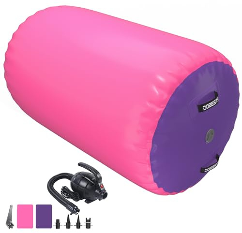DOBESTS Air Roll, Aufblasbare Air Roller, Gym Air Barrel Luft Rollen, Gymnastikmatte Tumbling Matte Yoga Roll mit Pumpe für Training (Rosa-Lila, 100 * 60cm)