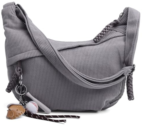 GSenhui Crossbody Bag Cord Umhängetasche Moon Bag Damen Halbmond Schultertasche mit Casual Widgets Bauchtasche Kord Groß Handtasche Beige für Arbeit,Reisen,Alltag