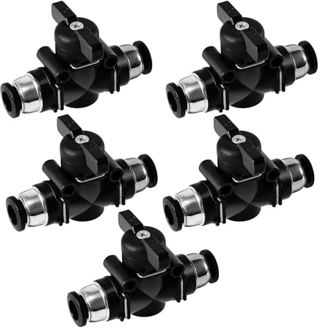 5 Stück Pneumatik Steckverbinder 8 mm – Schwarz Gerade Pneumatischer Kugelhahn mit Absperrhahn, Hohe Härte, Zuverlässige Druckluftverbindung und Schnelle Montage von Pneumatikschläuchen