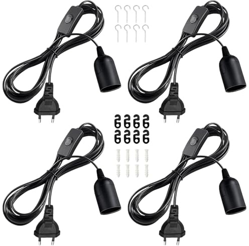 4er Pack E27 Lampenfassung mit Kabel und Schalter, E27 Lampensockel mit EU Stecker, E27Steckdosenadapter Adapter für Lampenaufhängung, Pendelleuchte, Deckenlampe