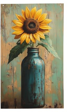 Gartenflaggen mit gelben Sonnenblumen, antikblau, Glasflasche, Hof, Haus, 90 x 150 cm, mit Ösen, für drinnen und draußen, Party-Dekoration