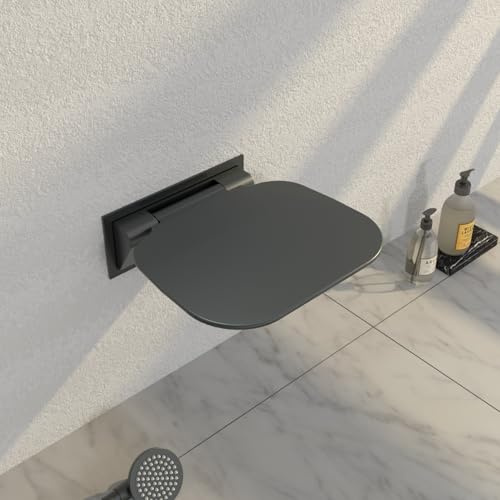 Bernkot Förstorad duschstol, hopfällbar väggmontering, svart hopfällbar sits, dusch, 40 × 39 cm duschpall för badrum, duschstol vikbar för badrum ny installation och badrumsrenovering