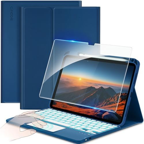 CACOE Cover con Tastiera iPad 11 Generazione (A16) 2025 11 / 10 Generazione 2022 10.9'' con Touchpad [Italiano] Wireless Staccabile, Custodia con Tastiera Illuminazione a 7 Colori, Mare Blu