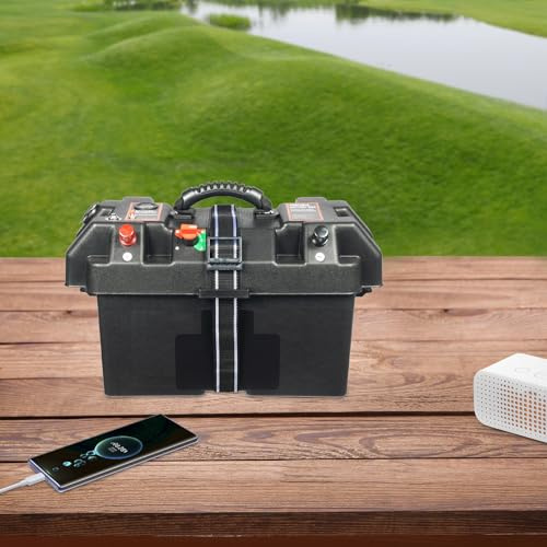 HeinaTond Batteriebox für Bootsmotor Elektromotor 12V Batterie Box mit USB Anschluss LED Anzeige für Schlauchboot Außenborder Elektro Boot Wohnmobil Camping