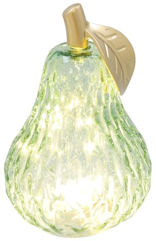 Shudehill Giftware Diamond Cut LED Glass Fruit Light Pear, Apple & Lemon Decorative Lamp Amber, Green, Lilac, Pink Battery Operated Home Décor (Pear Green Height 17.5X Width 11x Depth 11cm)