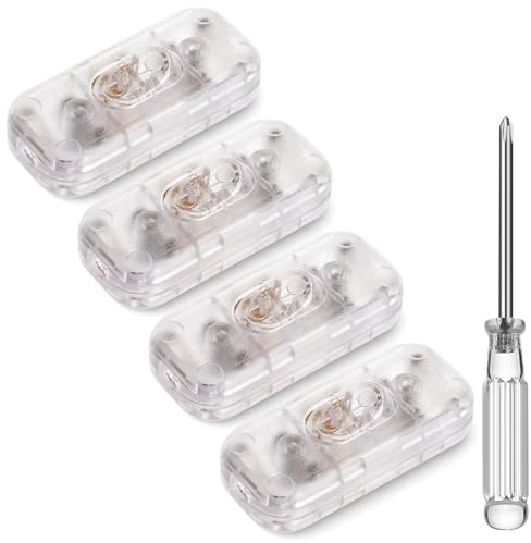 AXFEE Inline Schalter,4 Stück Zwischenschalter Schnurschalter, Transparent | 250V 6A Kabelschalter Wippschalter, 2-adrige und 3-adrige Zuleitungen, Schnurzwischenschalter für Lampe Kleingeräte