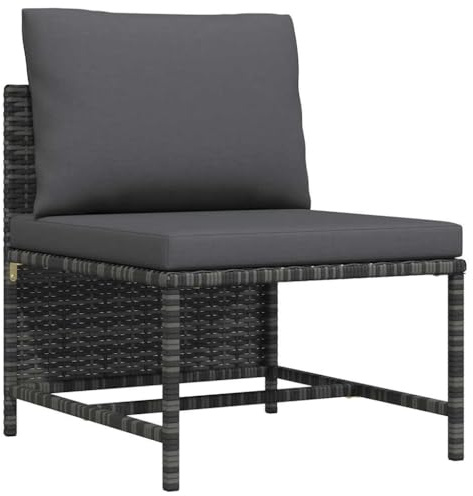SooIarix Modulares Mittelsofa, Grau Poly Rattan, Wetterfestes Gartensofa mit Kissen, Robustes Loungemöbel für Terrasse und Balkon, 54x60x60cm Outdoor Sofa