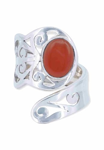 Ring 925 Silber Karneol orange roter Stein größenverstellbar Edelstein echt Silber Damen Sterling Silber Geschenk (MRV-063-16)